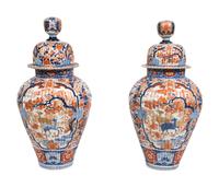 A Pair of Large Japanese Imari Porcelain Covered Jars