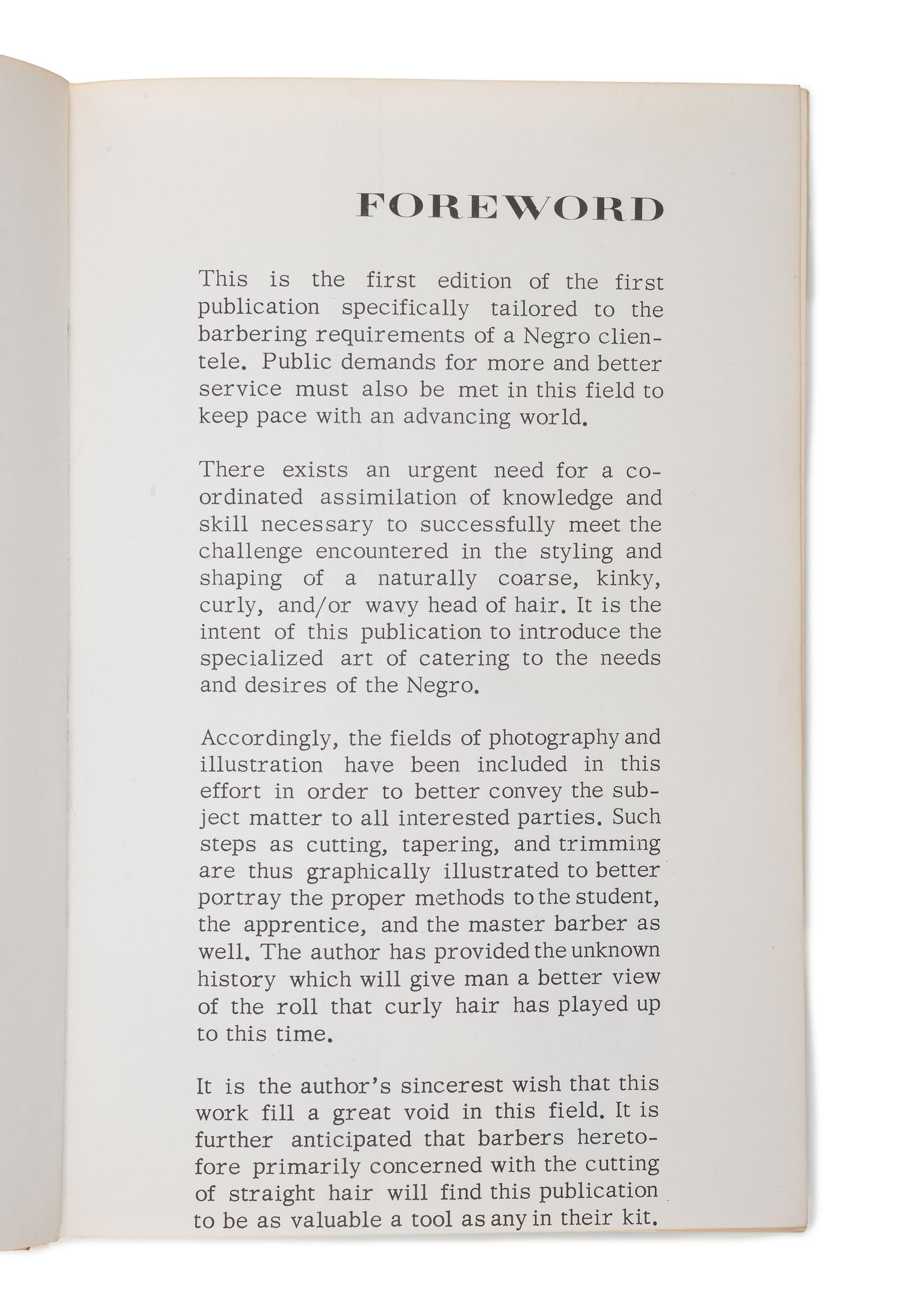 [BUSINESS -- BEAUTY]. MORROW, Willie Lee (1939-2022). The Principles of Cutting and Styling Negro Hair. San Diego: Morrow Publications, 1966.