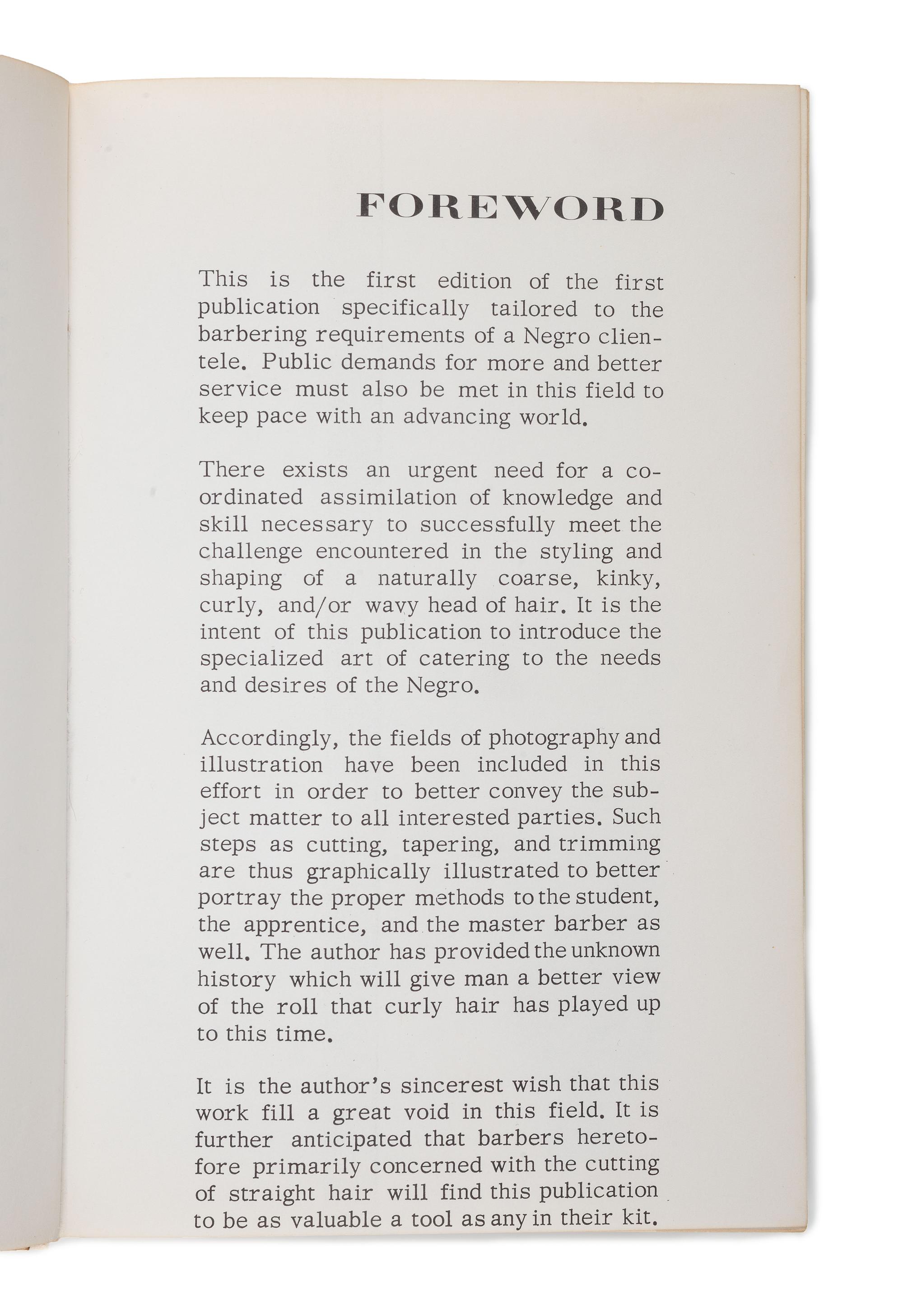 [BUSINESS -- BEAUTY]. MORROW, Willie Lee (1939-2022). The Principles of Cutting and Styling Negro Hair. San Diego: Morrow Publications, 1966.