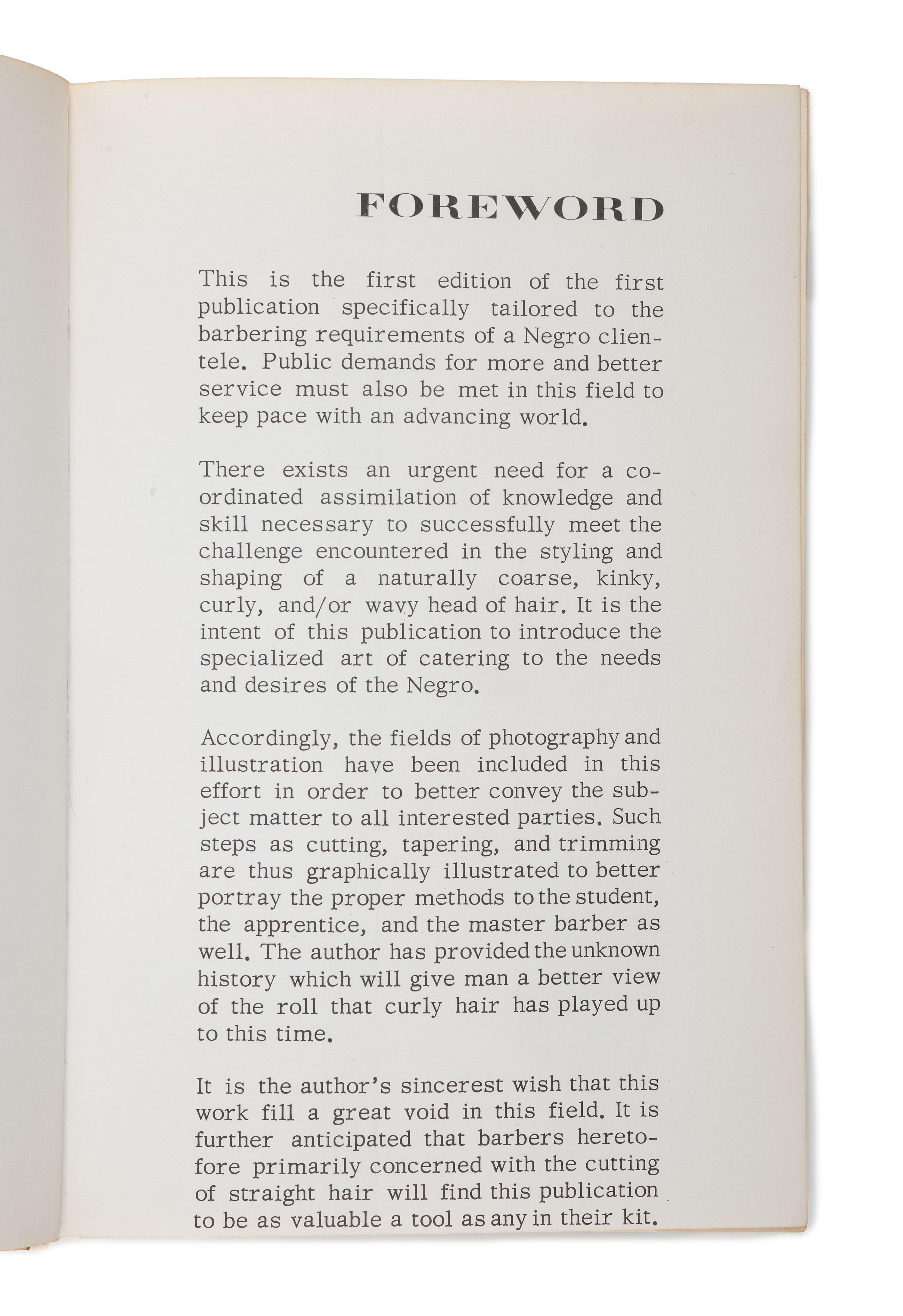 [BUSINESS -- BEAUTY]. MORROW, Willie Lee (1939-2022). The Principles of Cutting and Styling Negro Hair. San Diego: Morrow Publications, 1966.