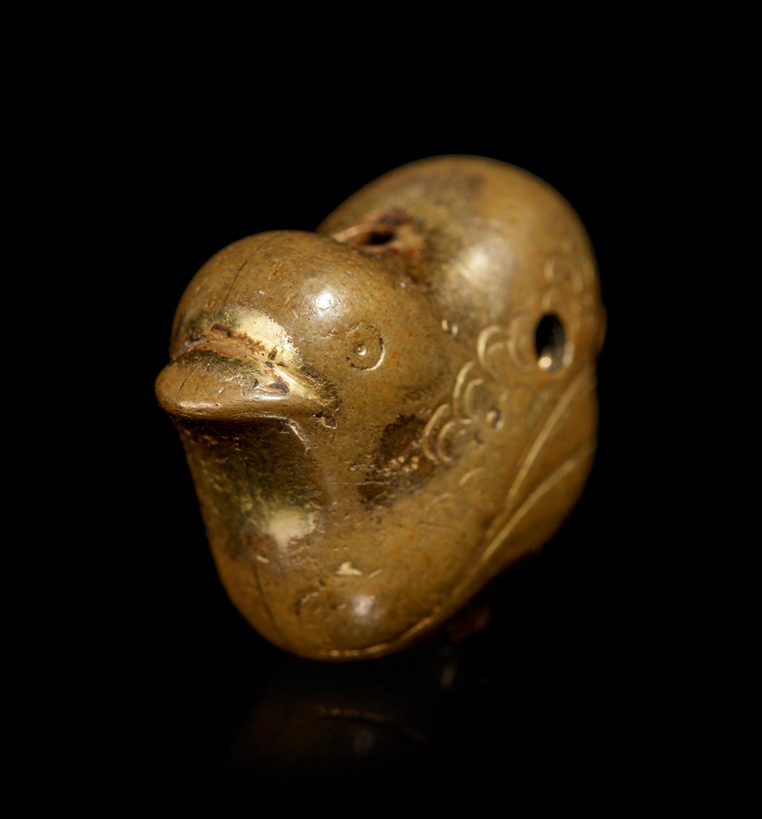 A Bronze Duck-Form Ojime