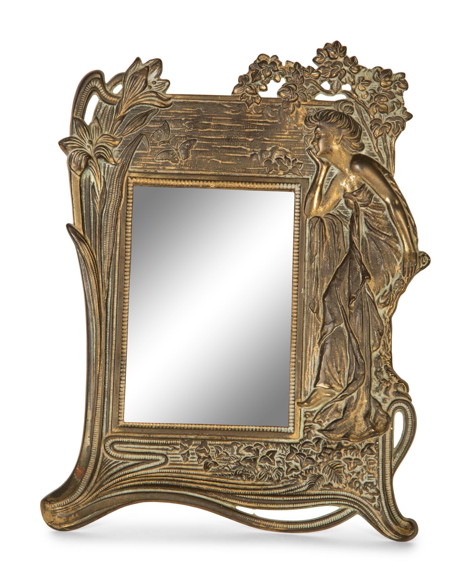 Three Art Nouveau Patinated Bronze Standing Picture Frames