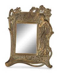 Three Art Nouveau Patinated Bronze Standing Picture Frames
