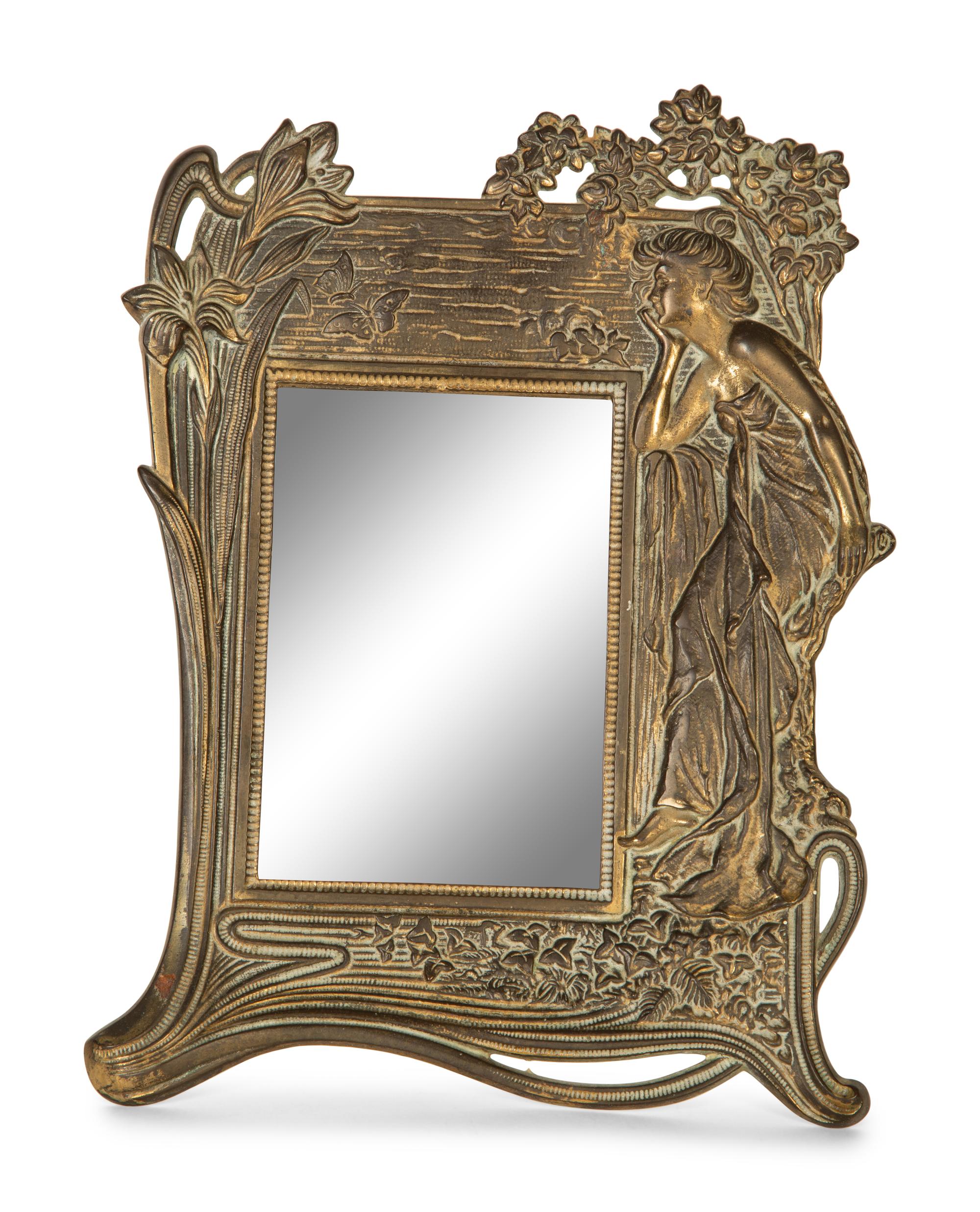 Three Art Nouveau Patinated Bronze Standing Picture Frames