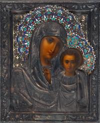 A Russian Silver and Enamel Oklad Icon