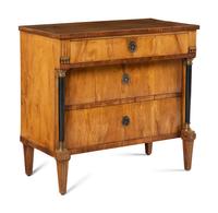 A Biedermeier Walnut and Parcel Ebonized Commode
