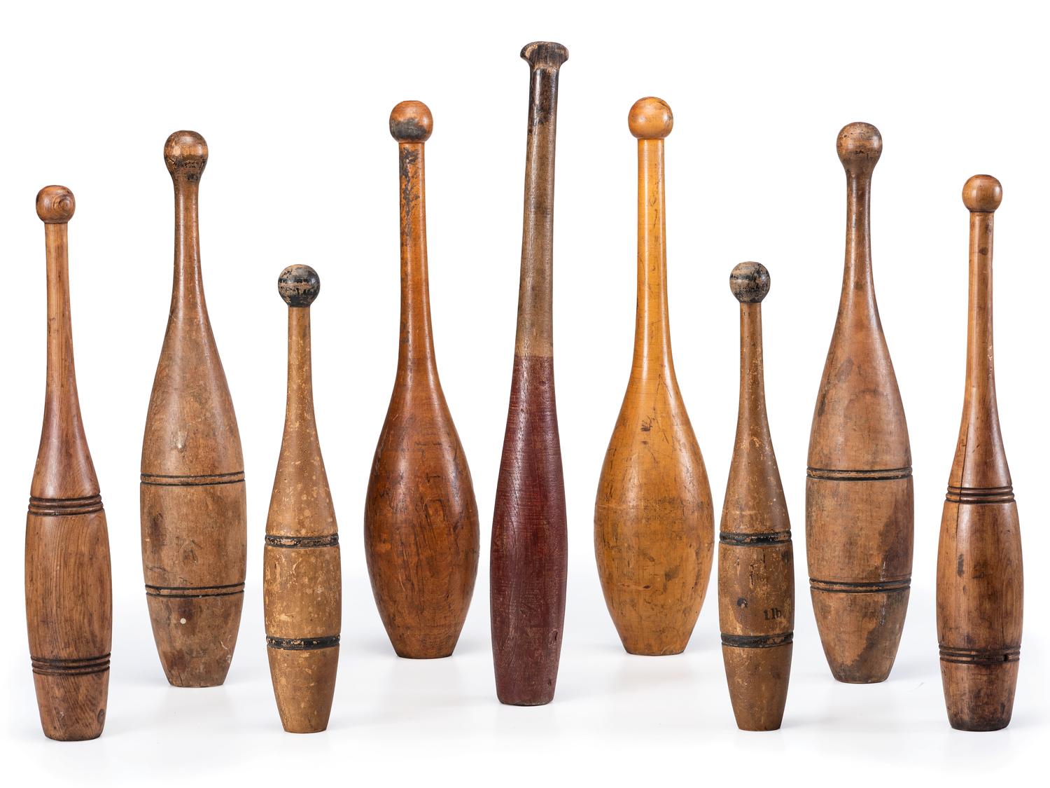 Nine Turned Wood Juggling Pins