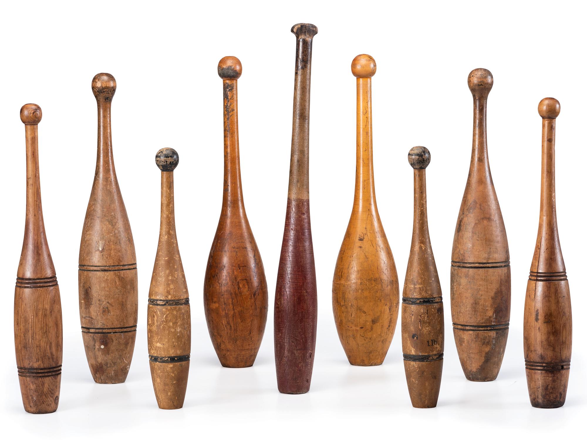 Nine Turned Wood Juggling Pins