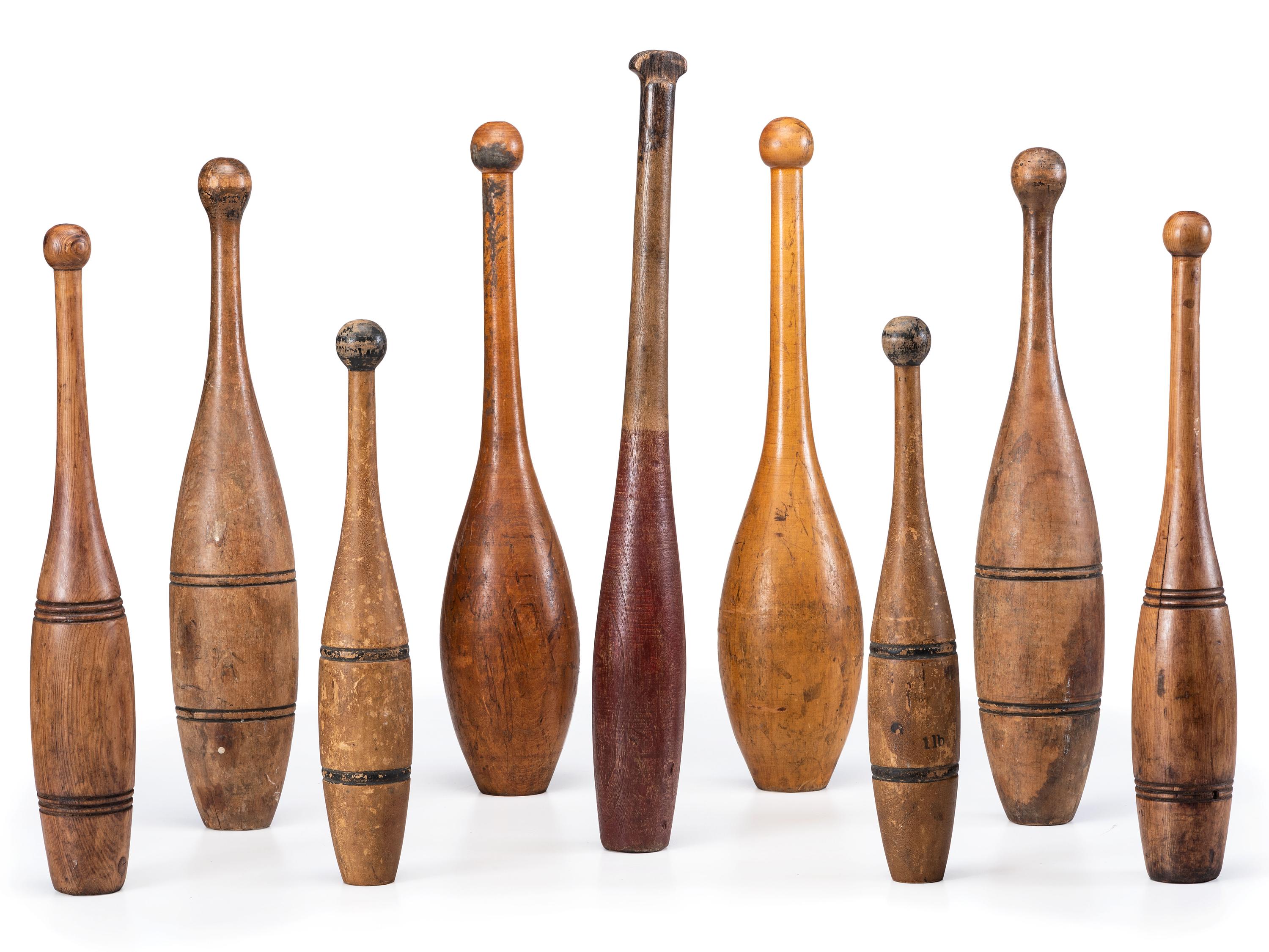Nine Turned Wood Juggling Pins
