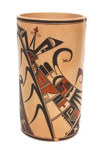 Jean Sahmie Nampeyo "Sak'Honsee" (Hopi, 20th Century) Pottery Cylinder Height 9 1/2 inches.