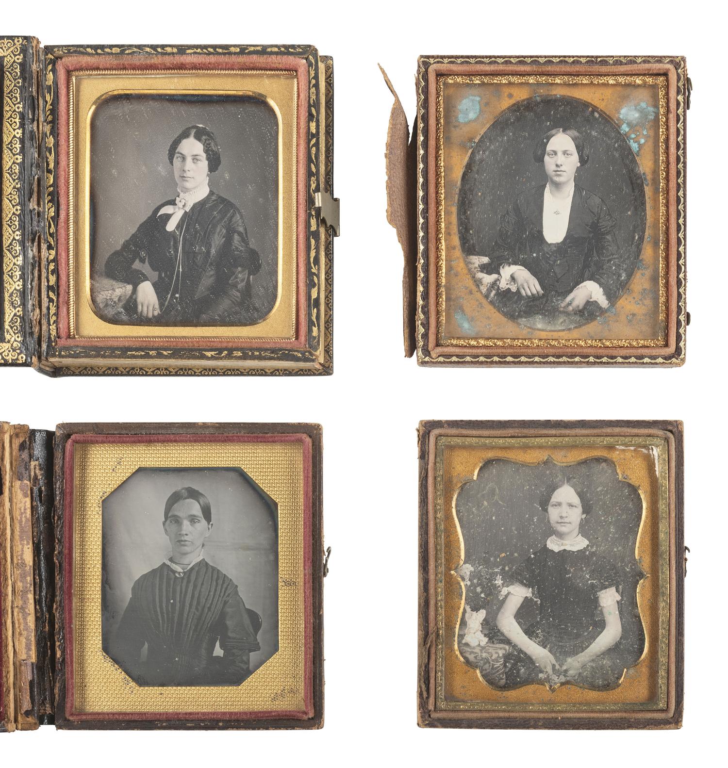 [EARLY PHOTOGRAPHY]. 25 sixth plate daguerreotypes of young women, some posed with books and other objects.