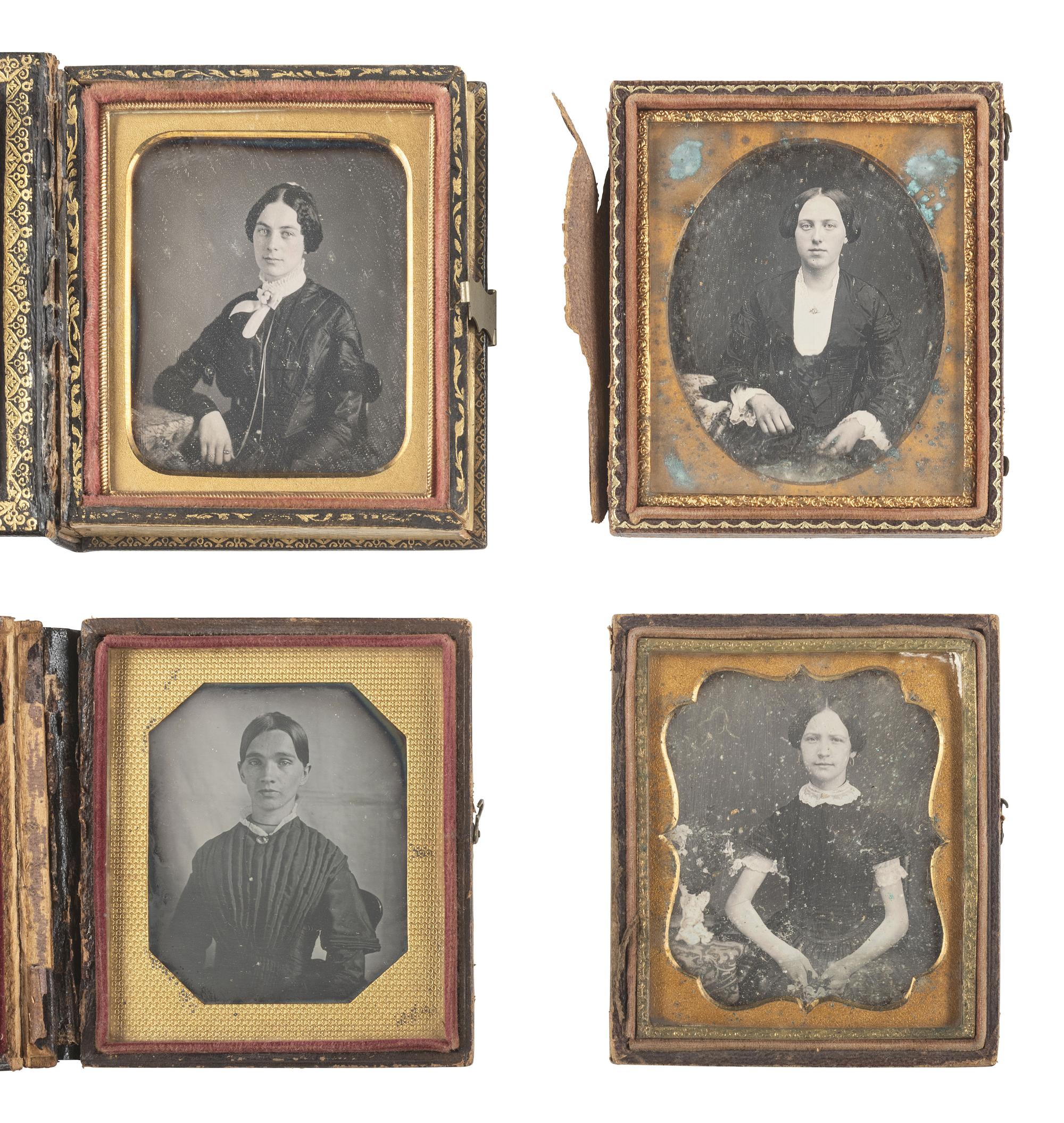 [EARLY PHOTOGRAPHY]. 25 sixth plate daguerreotypes of young women, some posed with books and other objects.