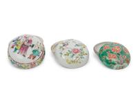 Three Chinese Famille Rose Porcelain Covered Seal Paste Boxes