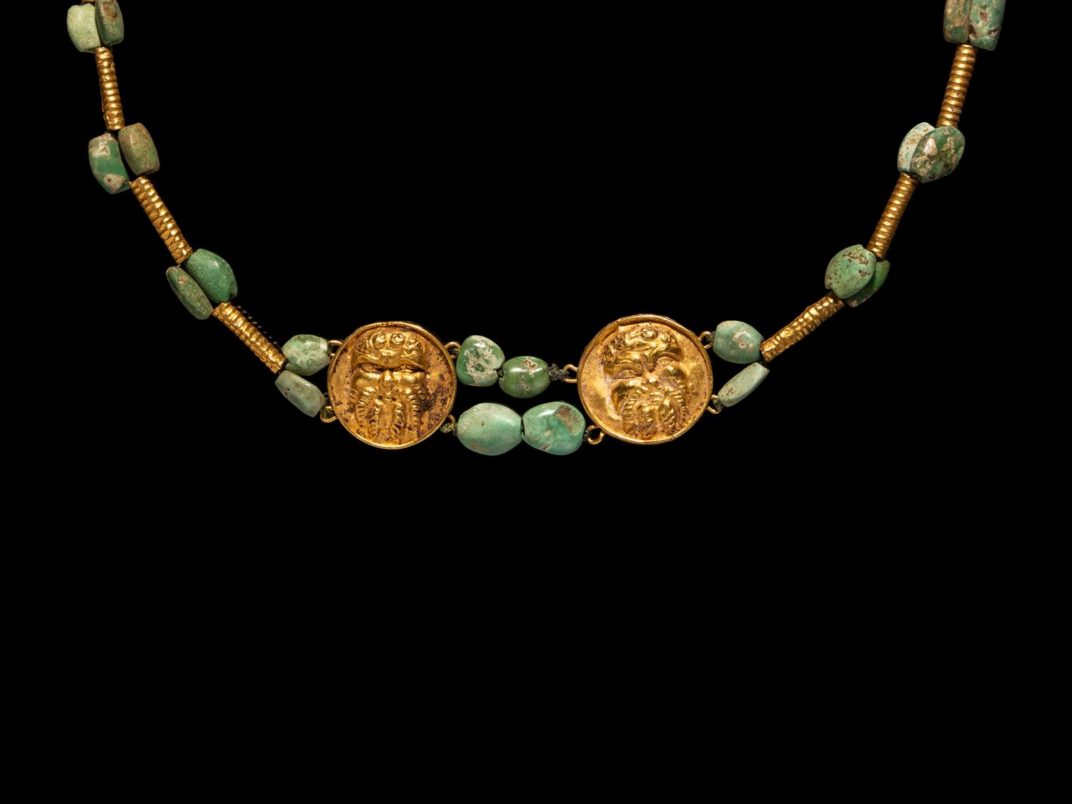 A Hellenistic Gold Necklace with Western Asiatic Turquoise Beads