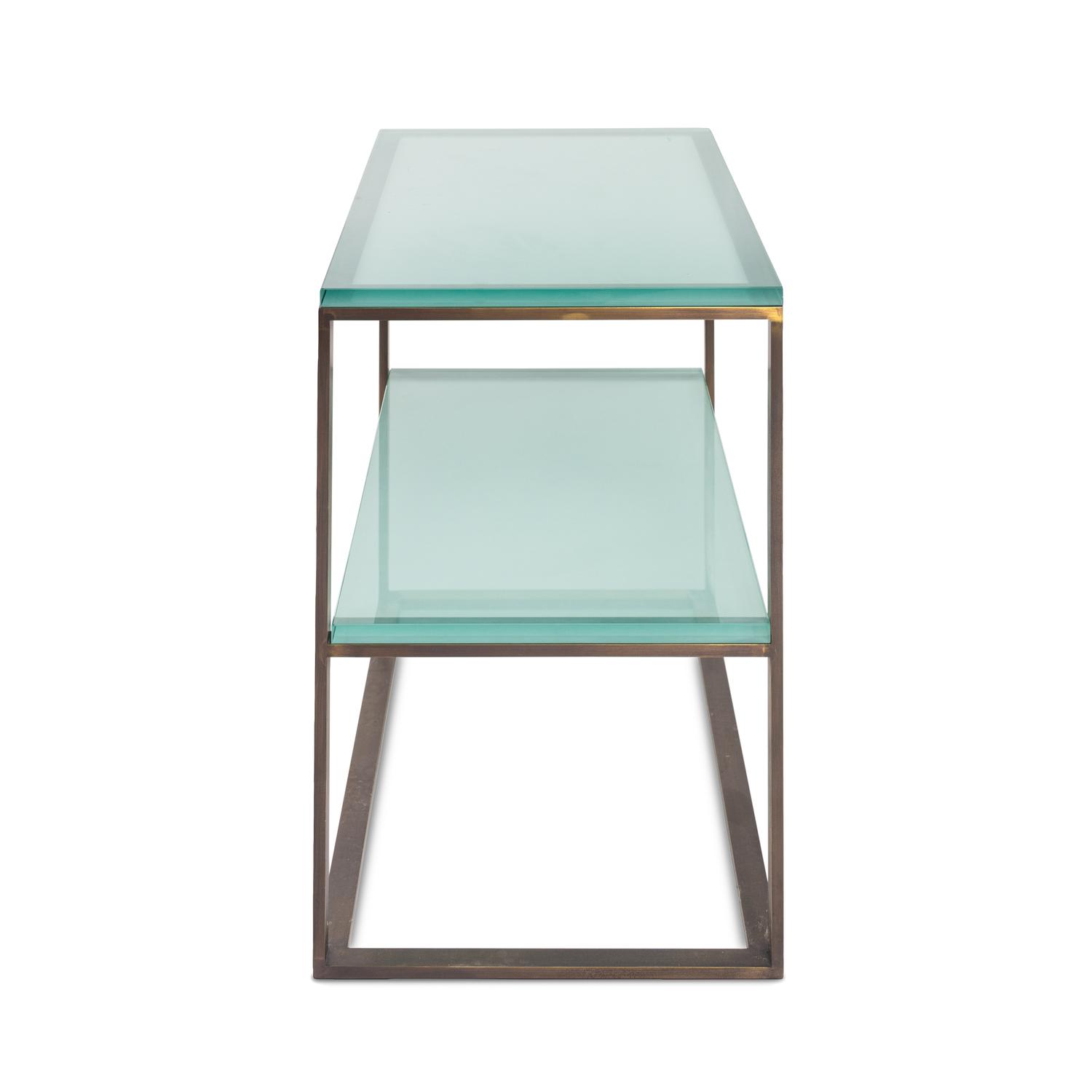 A Pair of Brass and Frosted Glass End Tables