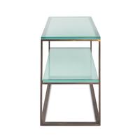 A Pair of Brass and Frosted Glass End Tables