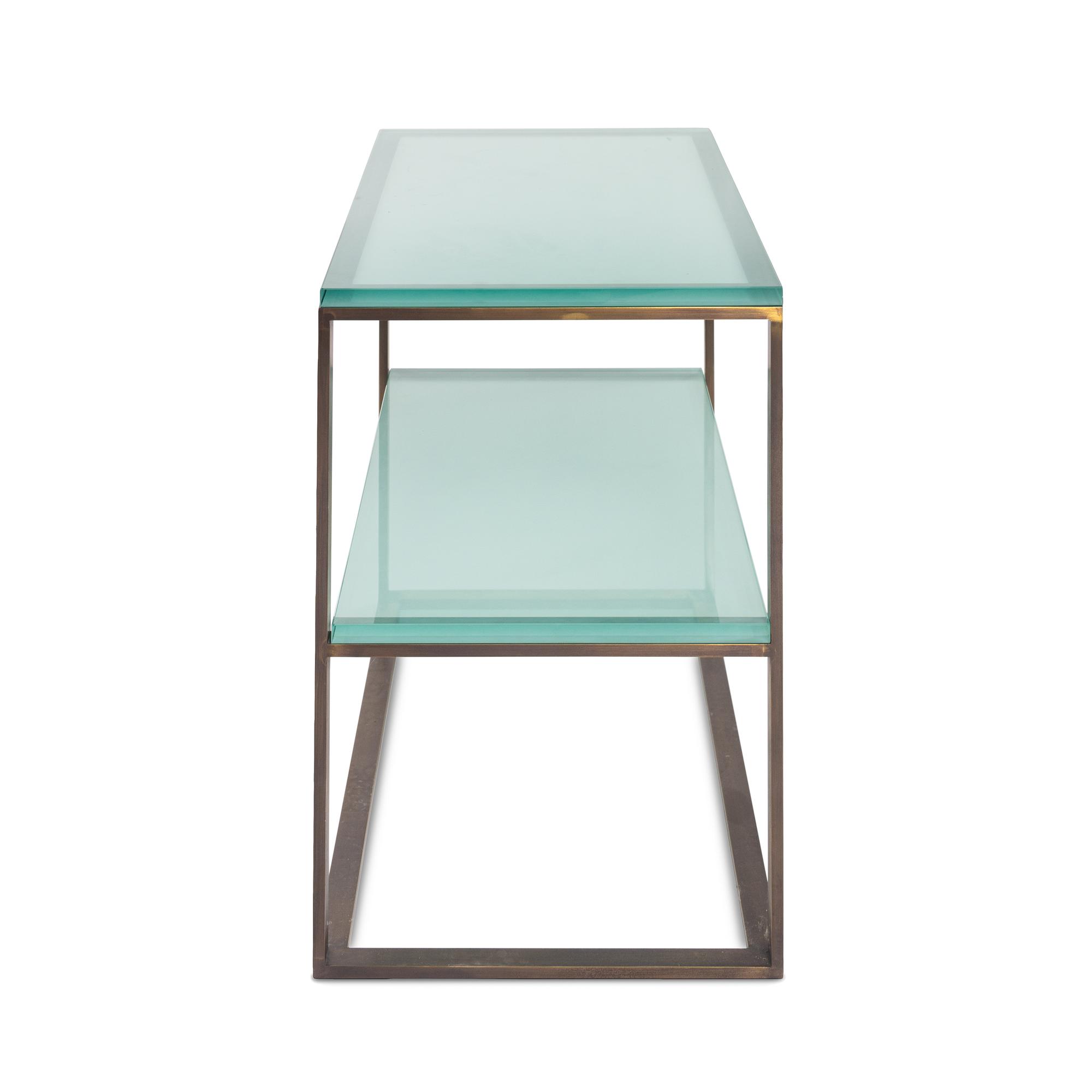 A Pair of Brass and Frosted Glass End Tables