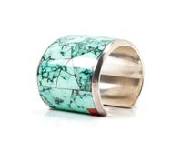 Sterling Silver, Turquoise, and Coral Bracelet with Hallmark (Artist Unknown)