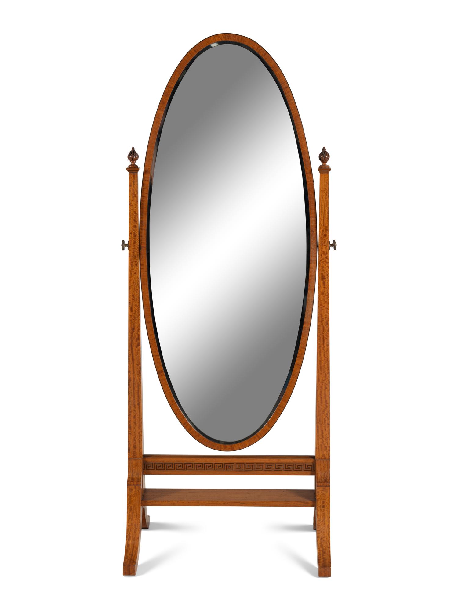 An English Satinwood Cheval Mirror