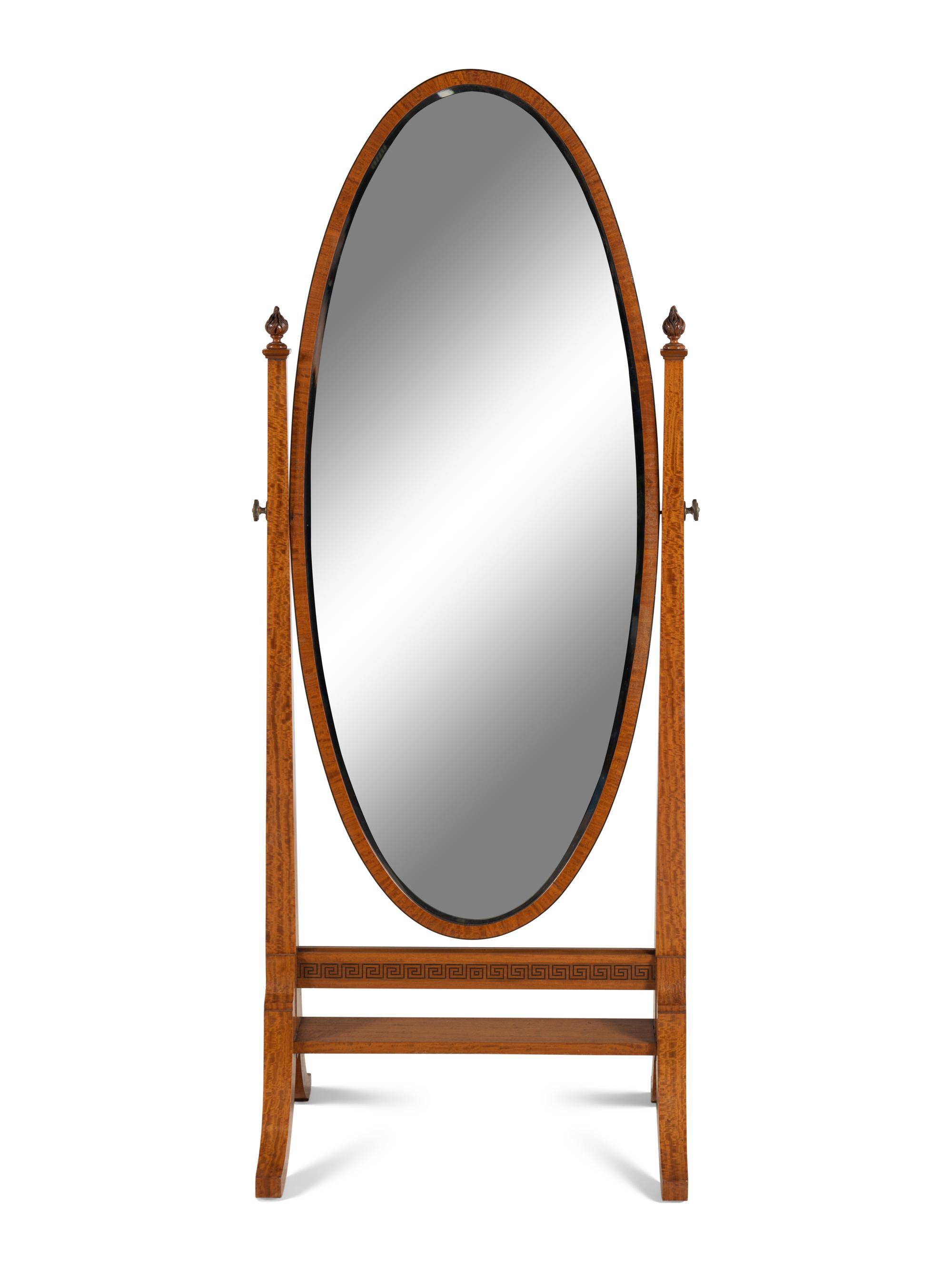 An English Satinwood Cheval Mirror