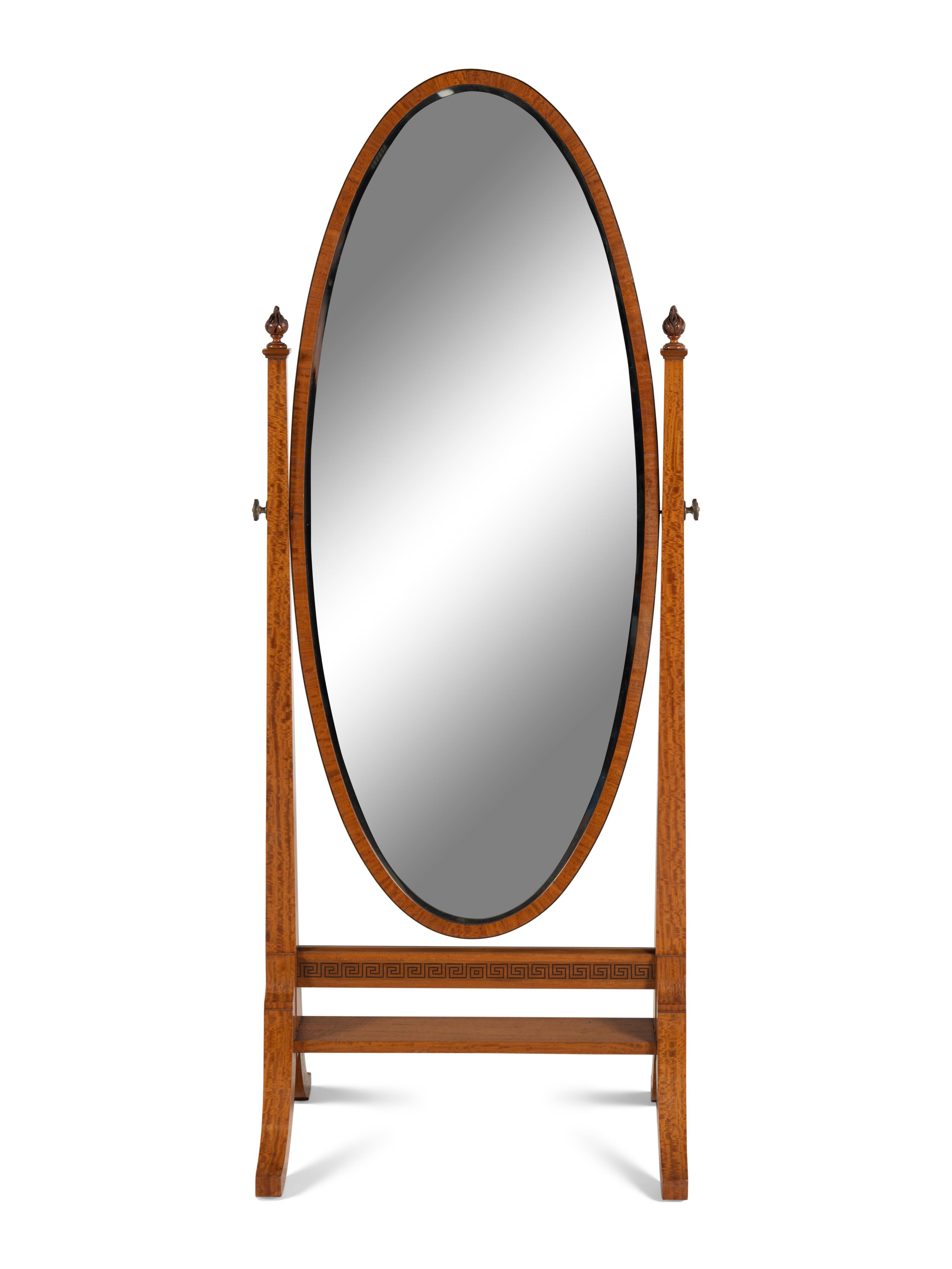 An English Satinwood Cheval Mirror