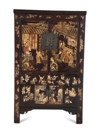 A Chinese Black Lacquer and Polychrome Scholar's Cabinet