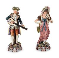 A Pair of Large Continental Glazed Pottery Figures