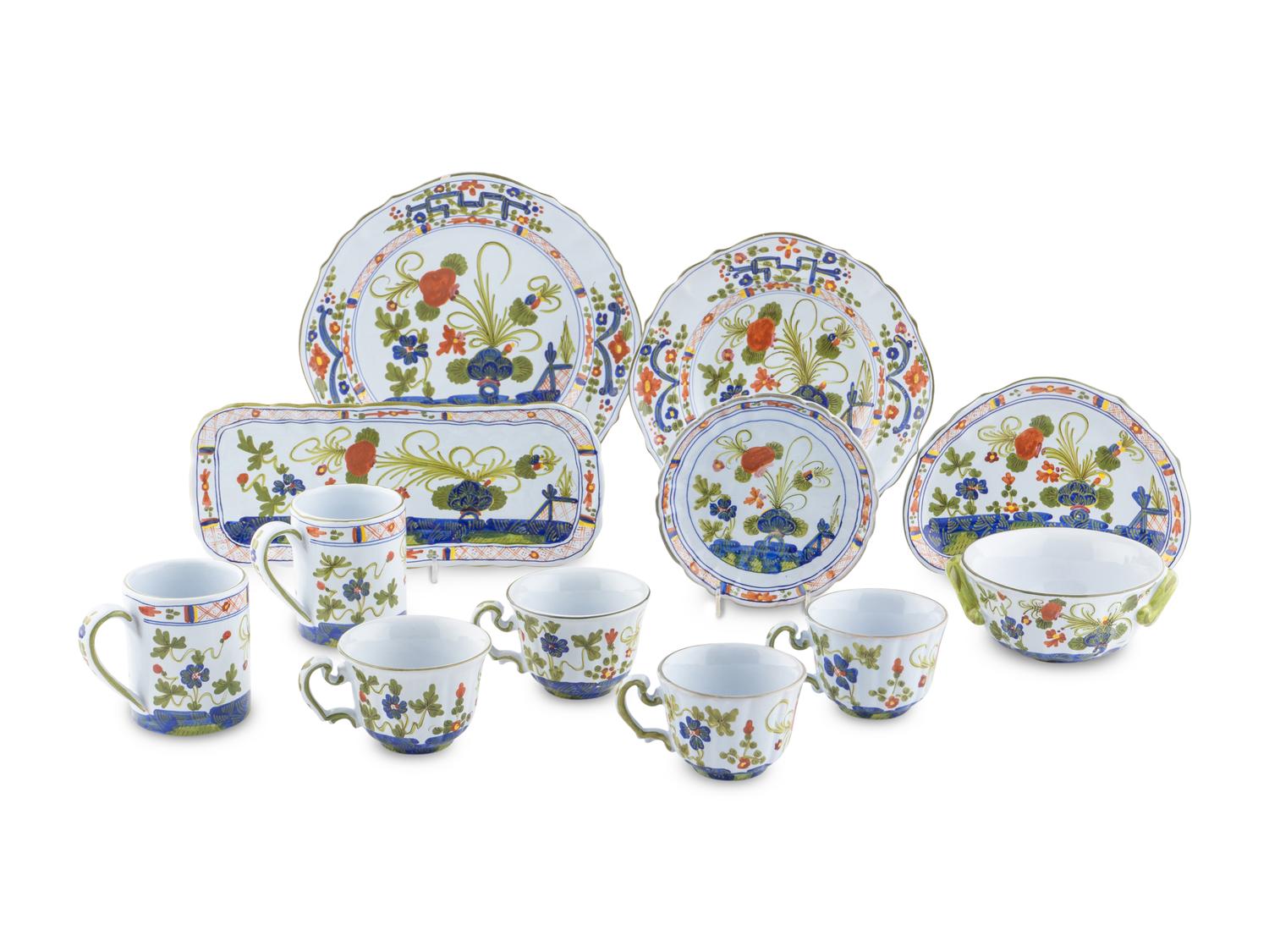 A Garofano Faenza for Sigma Taste Setter Blue Carnation Porcelain Dinner Service