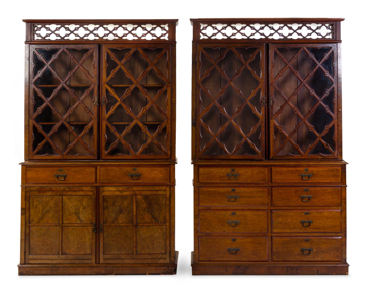 Two Victorian Burl Walnut Bookcases