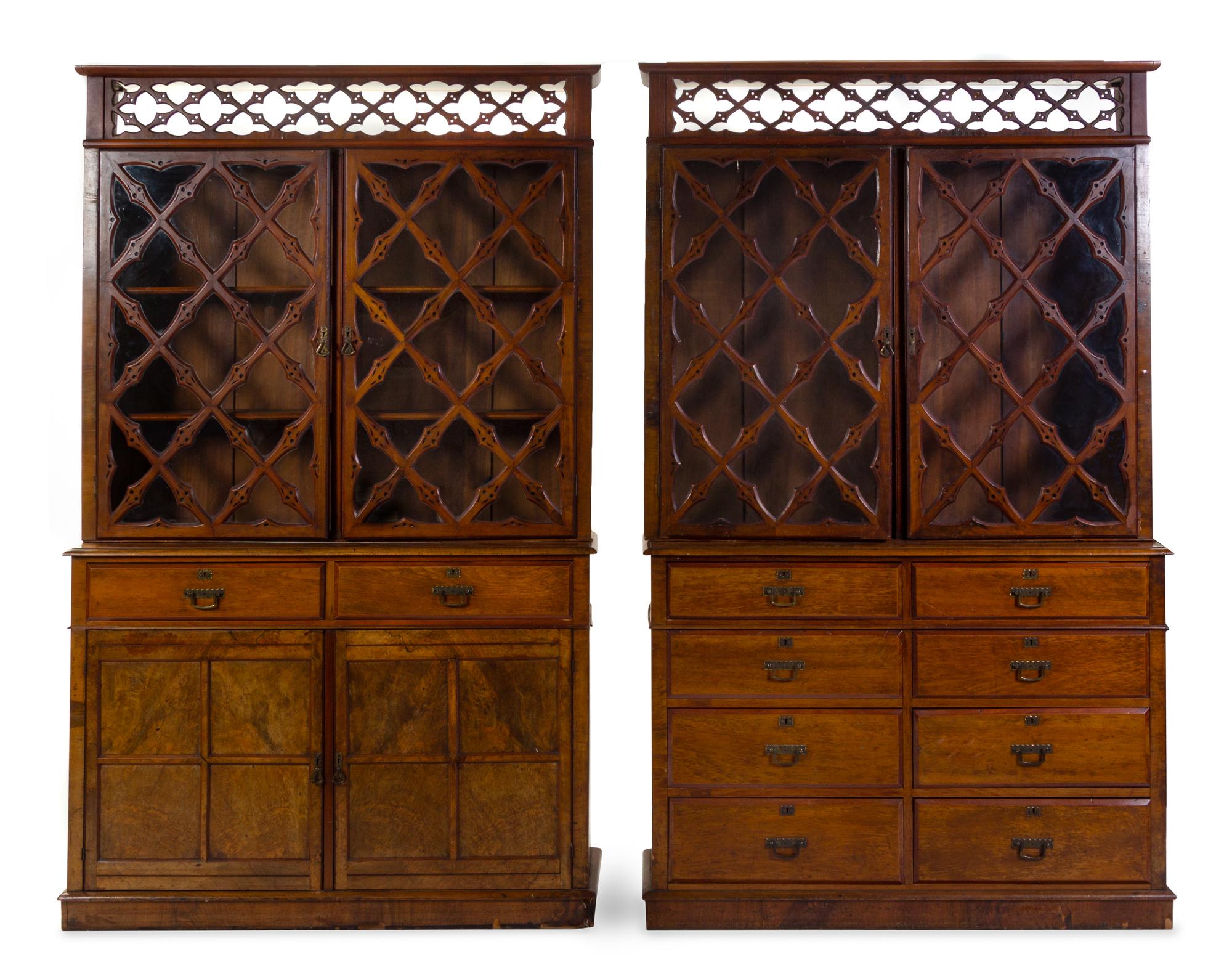 Two Victorian Burl Walnut Bookcases