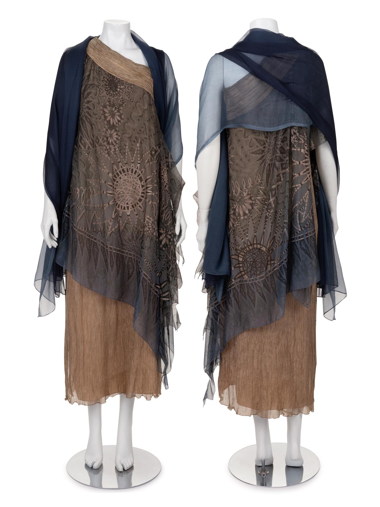 Zandra Rhodes Pleated Dress with Wrap, 1970s-80s