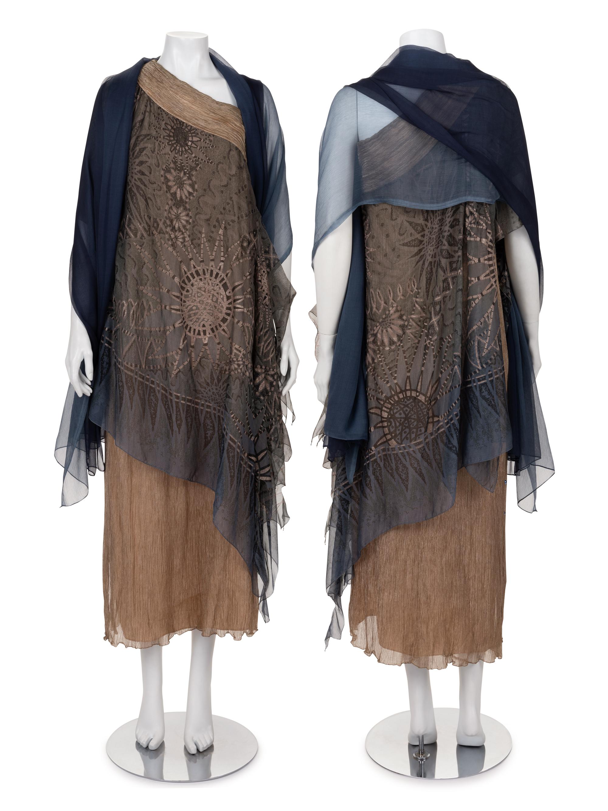 Zandra Rhodes Pleated Dress with Wrap, 1970s-80s