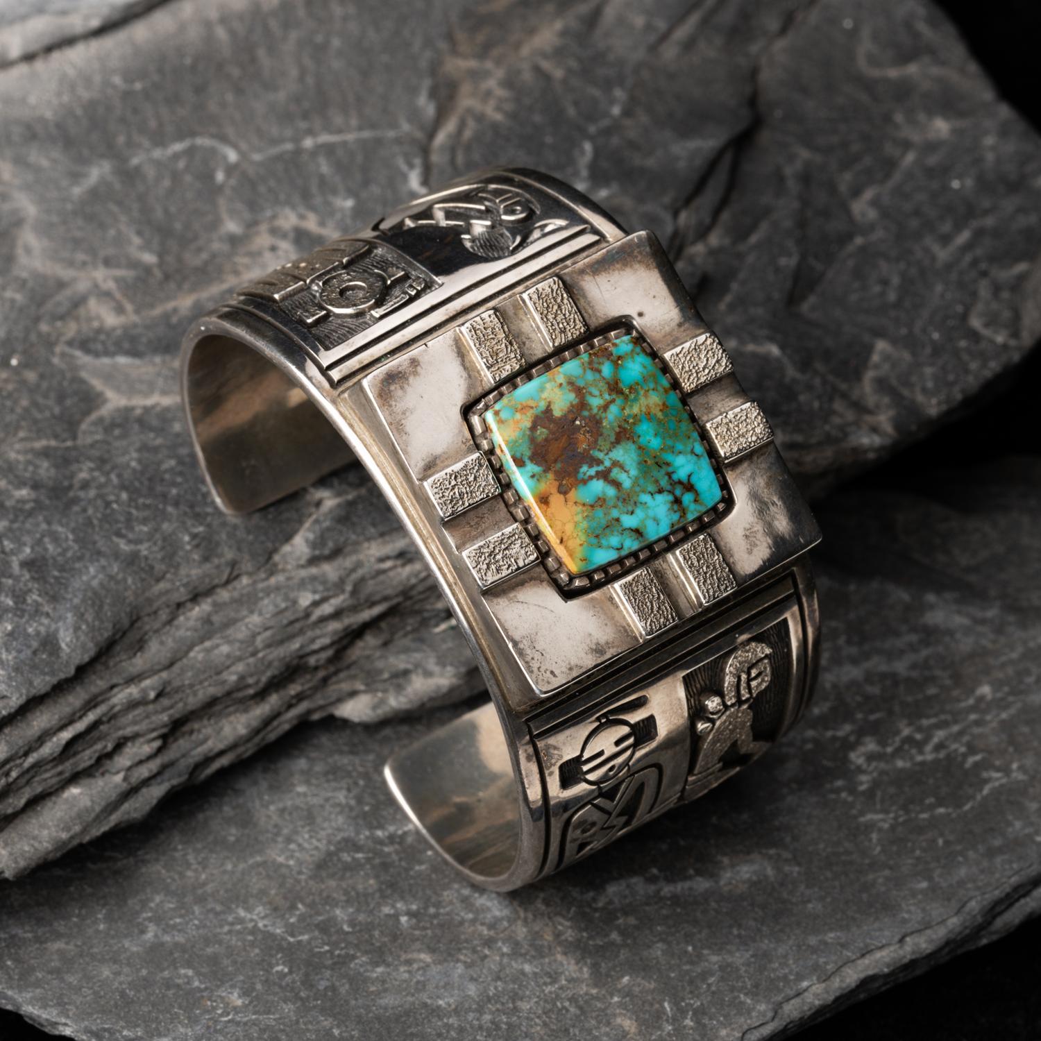 Roy Talahaftewa (Hopi, b. 1955) — Sterling Silver and Turquoise Cuff Bracelet