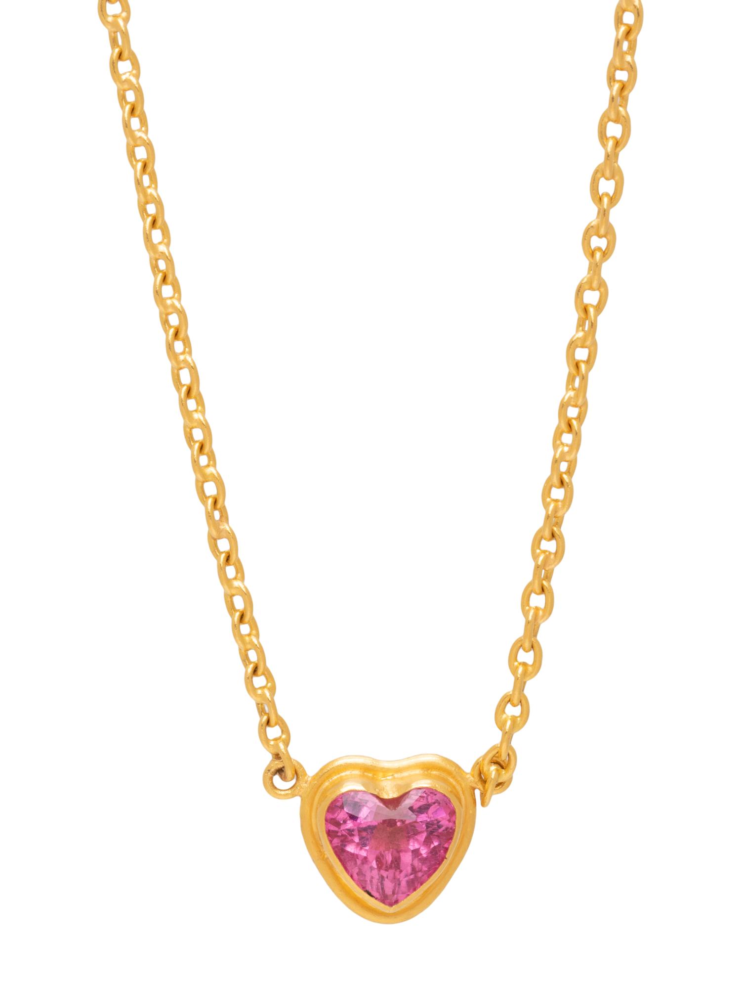 YOSSI HARARI, HIGH KARAT GOLD AND PINK TOURMALINE HEART NECKLACE