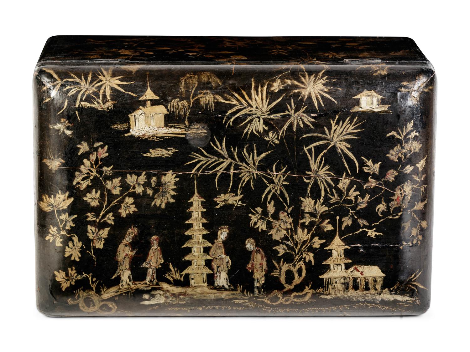 A Chinese Export Gilt and Black Lacquer Box