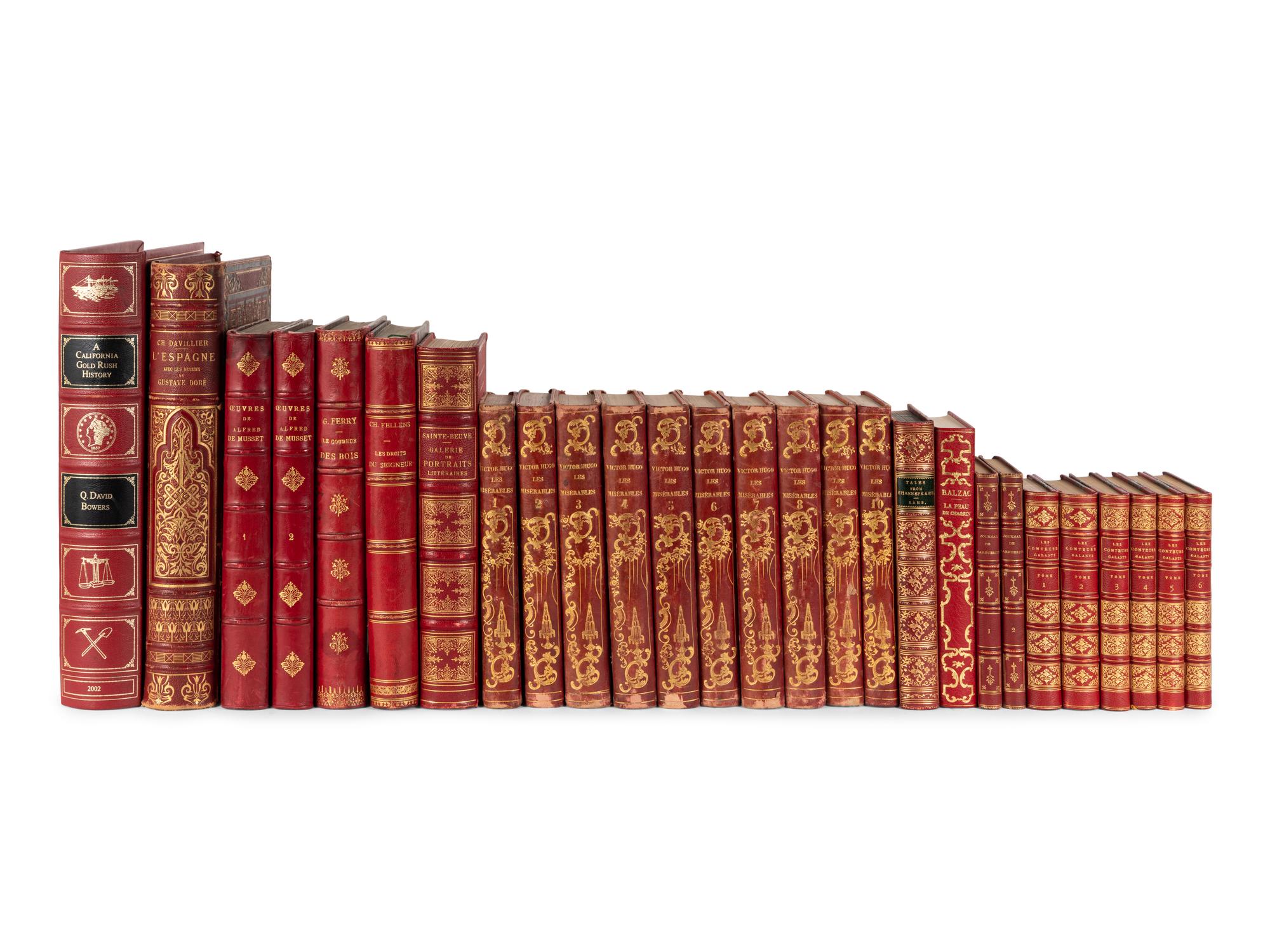 [FINE BINDINGS]. A group of 27 volumes in fine full, half, or quarter leather bindings, including works relating to French literature, art and history.