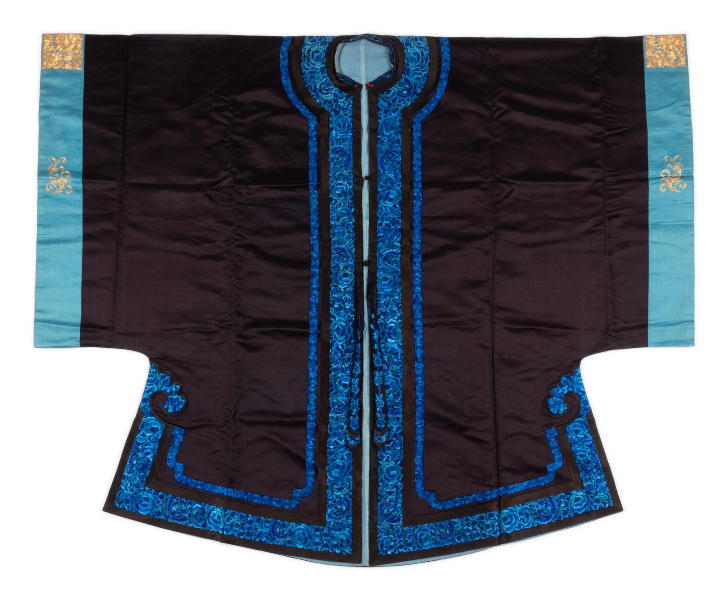 Two 'Sanlan' Black Ground Embroidered Silk Lady's Coats