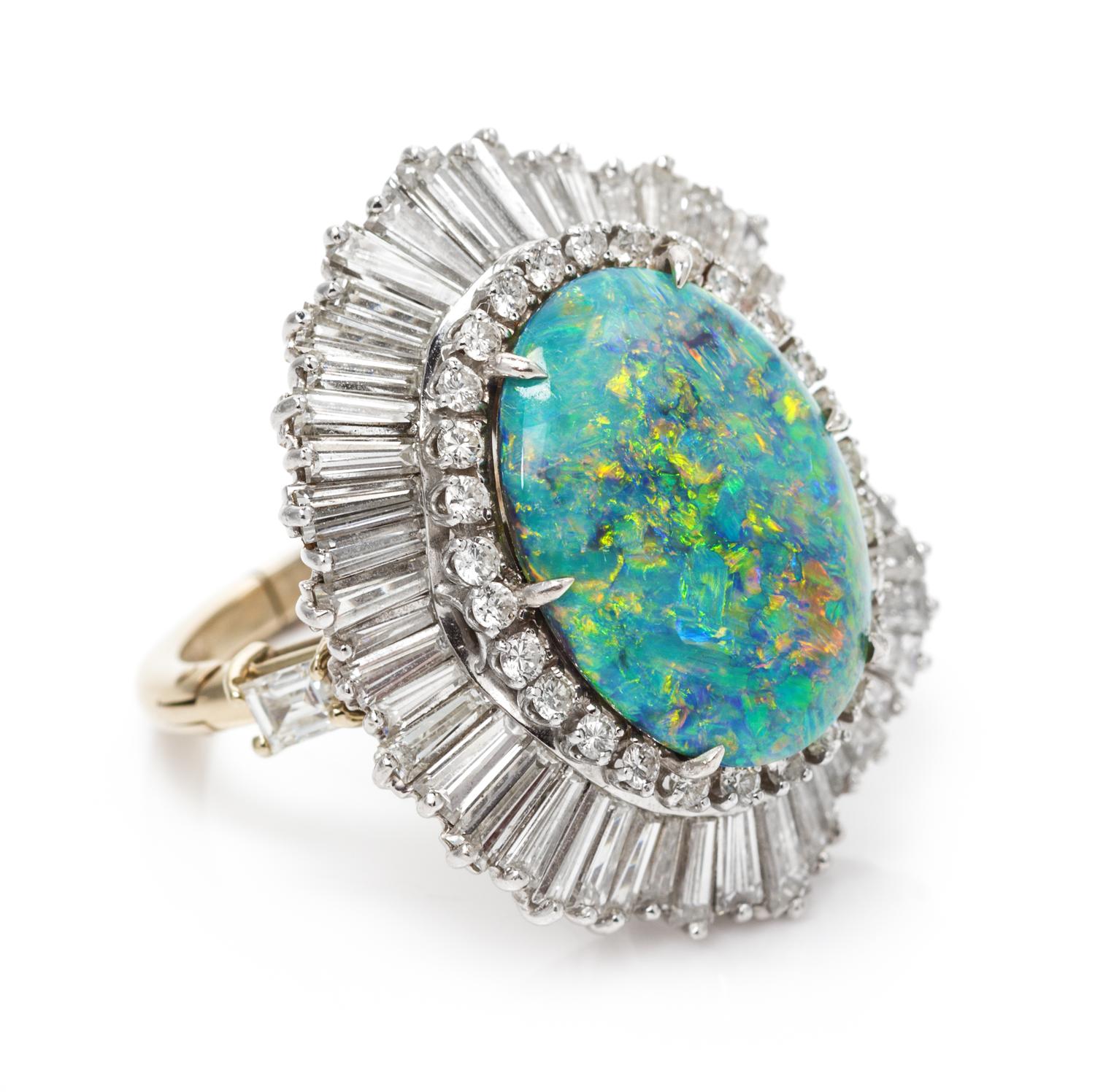 A Platinum, Grey Opal, and Diamond Ring/Pendant, 13.90 dwts.