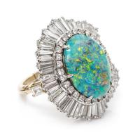 A Platinum, Grey Opal, and Diamond Ring/Pendant, 13.90 dwts.