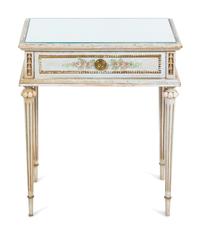 A Louis XVI Style Painted Side Table with a Mirrored Top