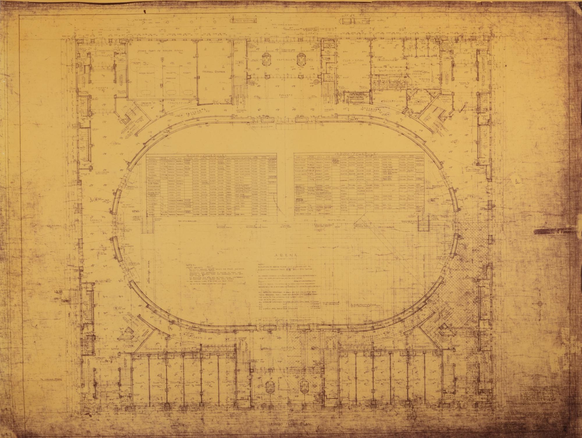 An Original Chicago Stadium Blueprint Architectural Drawing. C. 1928.