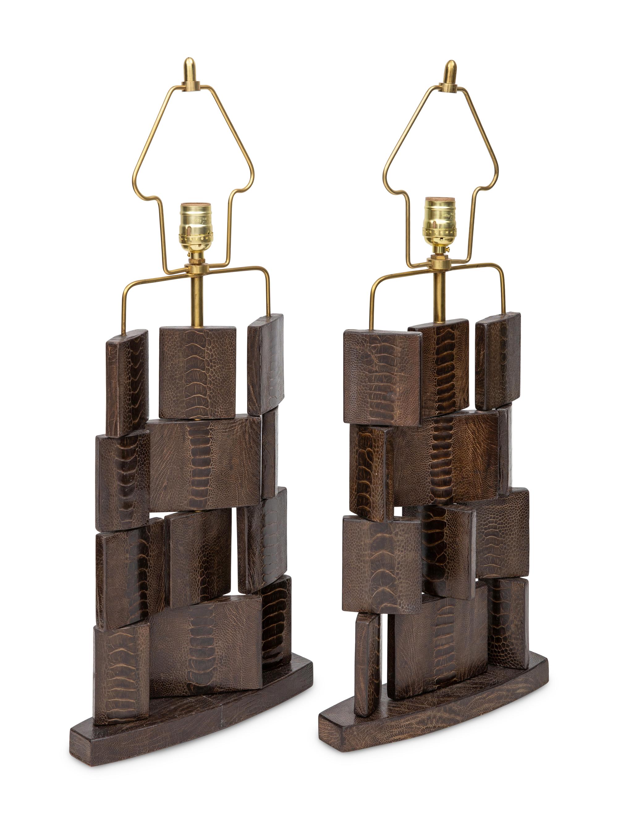 A Pair of R&Y Augousti Ostrich Leather Table Lamps