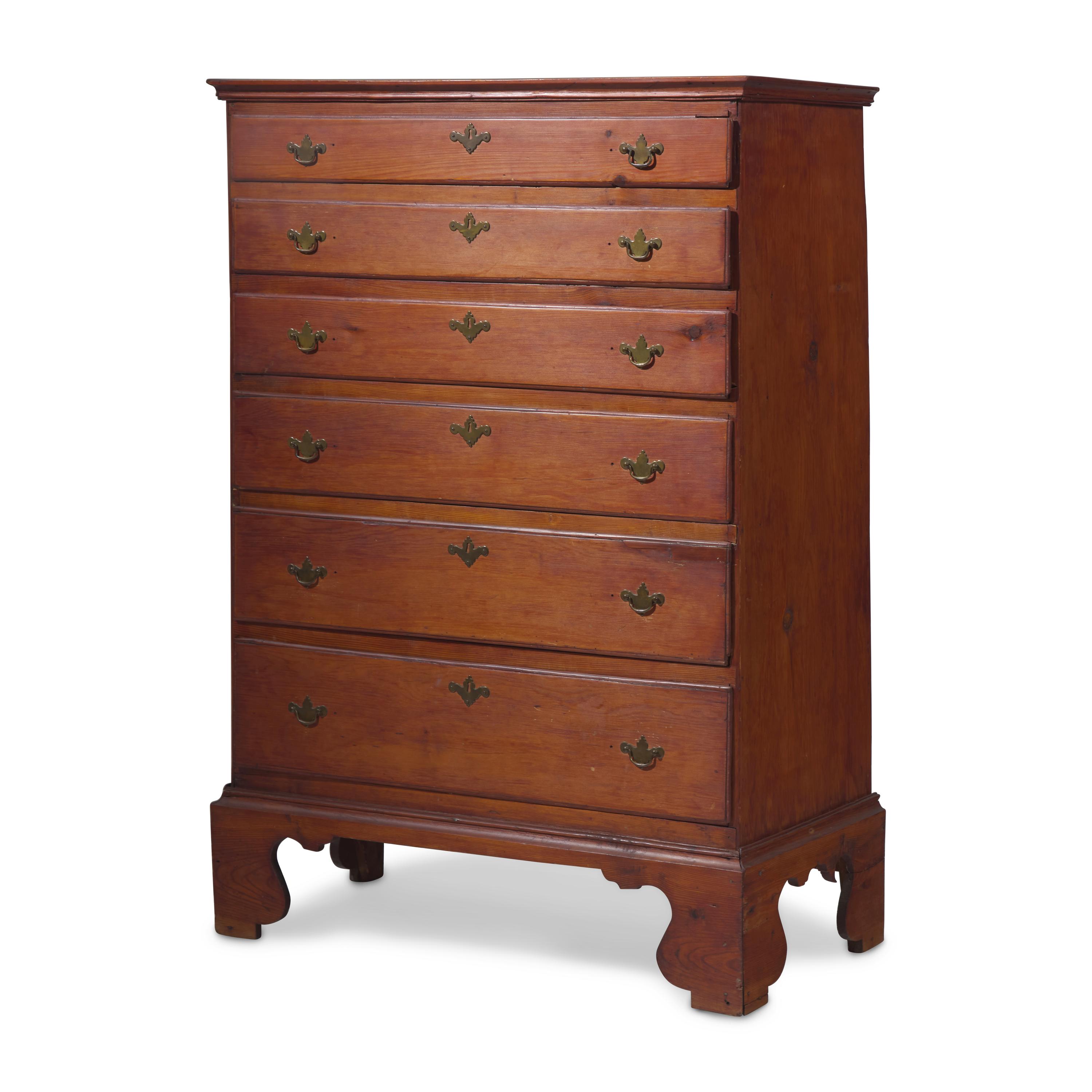 A Chippendale Red-Stained Pine Tall Chest
