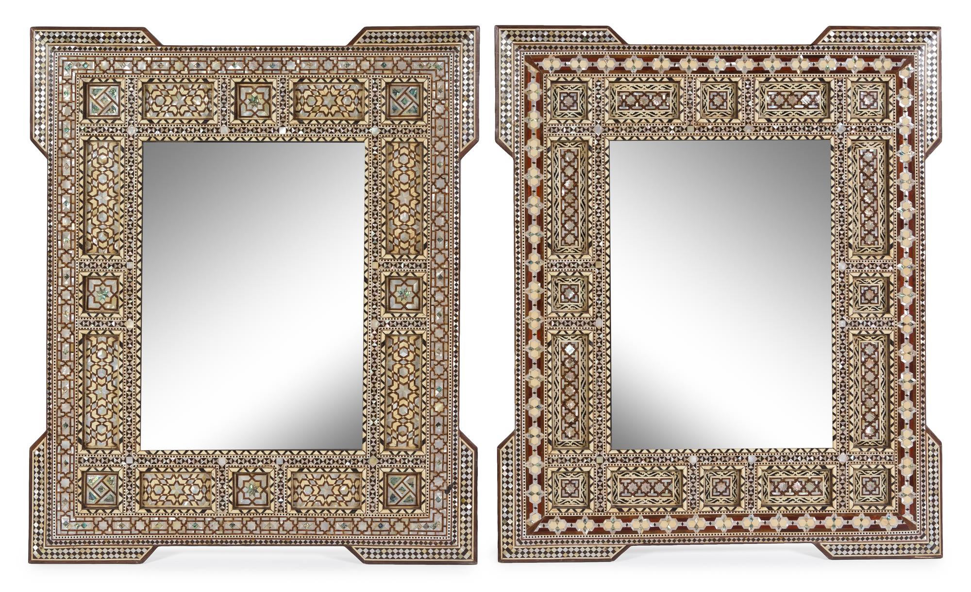 A Pair of Moorish Inlaid Mirrors Height 35 1/2 x width 29 1/2 inches. — 20TH CENTURY