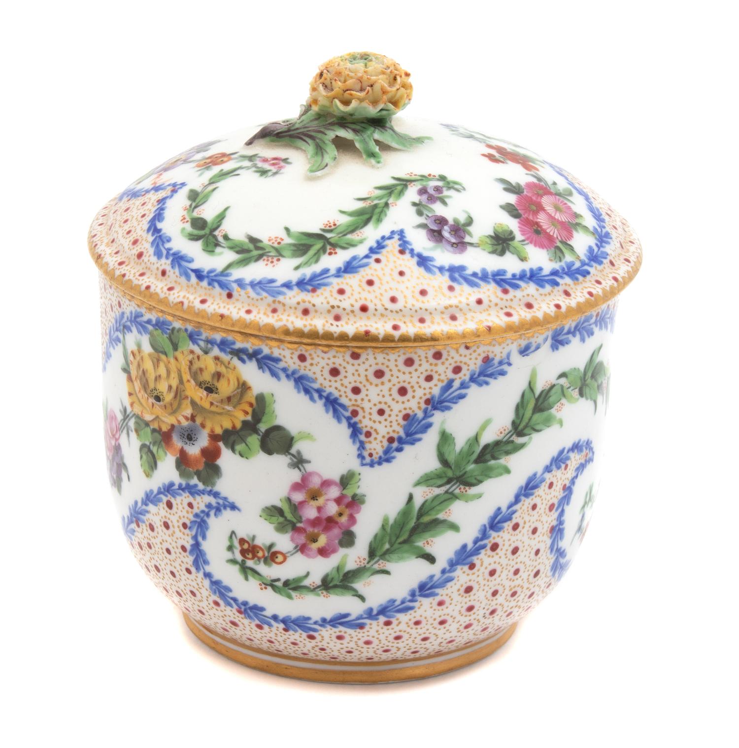 A Sevres Porcelain Sugar Bowl with Lid Height 4 inches. — LATE 18TH CENTURY
