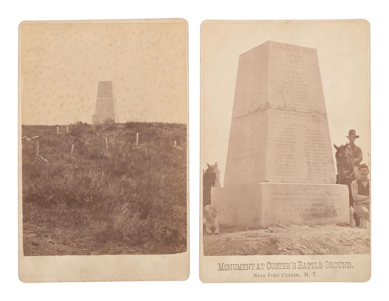 [CUSTER, George Armstrong]. BARRY, David. F. (1854-1934), photographer. Two cabinet cards of the Monument at Custer's Battleground, Near Fort Custer, M.T.