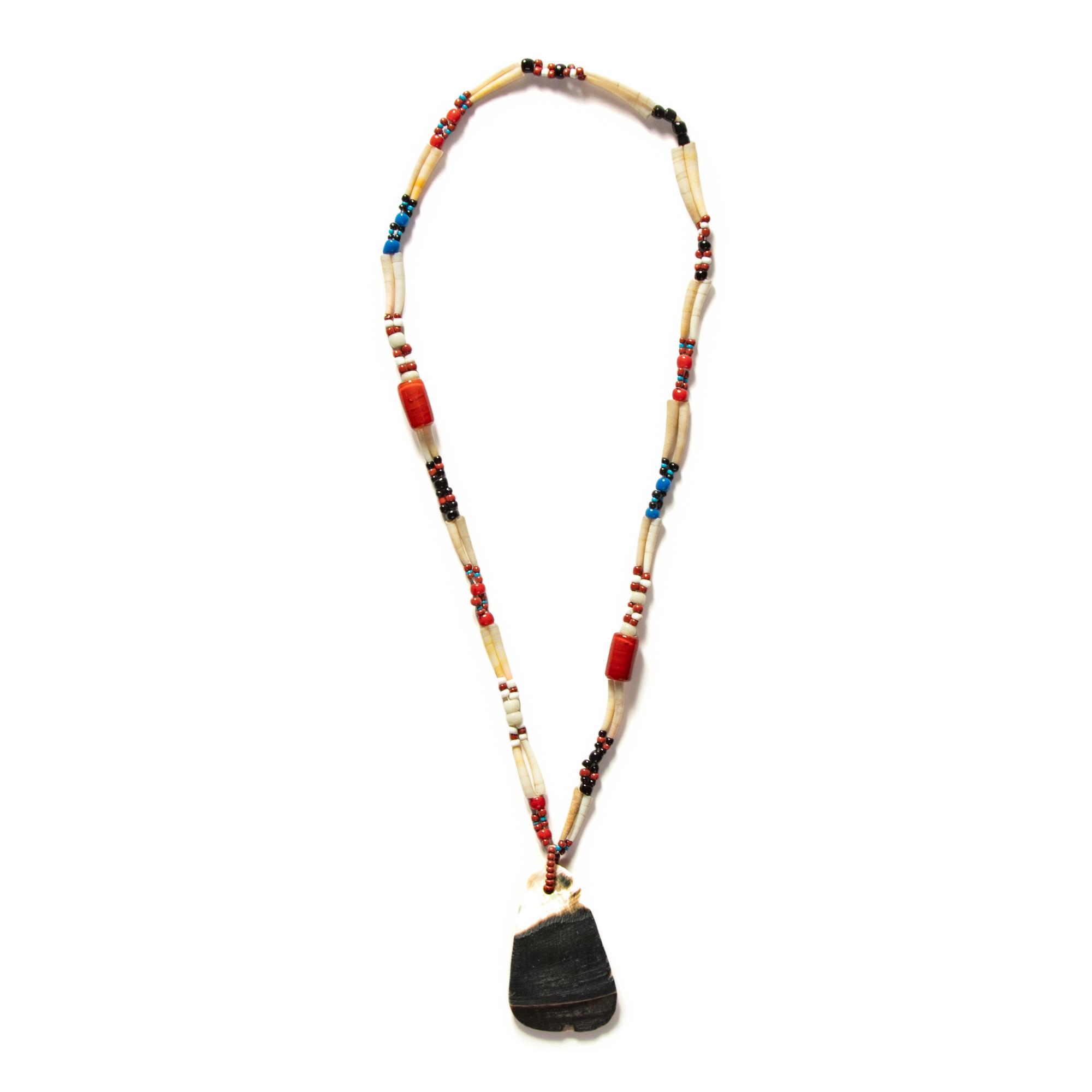 Northern California Dentalia Shell Necklace, with Abalone Shell Pendant