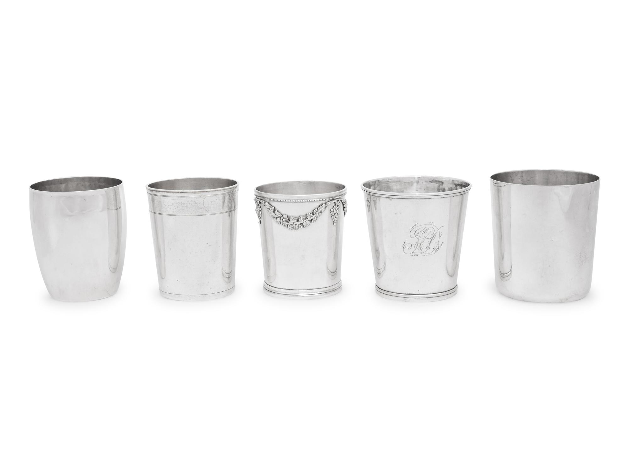 Five Continental Silver Beakers