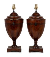 A Pair of English Mahogany Cutlery Urns Mounted as Lamps