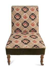A Pair of Victorian Oak Slipper Chairs with Needlepoint Seats